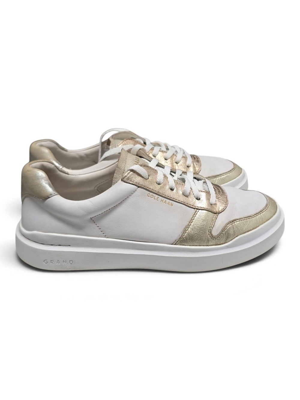Cole Haan GrandPro Rally White Gold Leather Sneakers Women's 7B